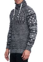 Modern men's knit sweater with roll neck and contrasting knit textured sweater 13366 Black