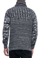Modern men's knit sweater with roll neck and contrasting knit textured sweater 13366 Black