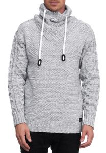 Modern men's knit turtleneck sweater, textured knit pullover 13369 White