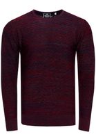 Modern men's fine-knit sweater with textured pattern, crew neck sweater 13371, wine red