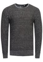 Trendy men's fine-knit sweater with textured pattern, crew neck pullover 13373 Khaki