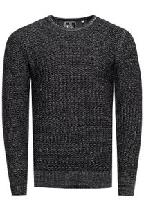 Trendy men's fine-knit sweater with textured pattern, crew neck pullover 13373 Black