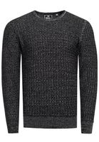 Trendy men's fine-knit sweater with textured pattern, crew neck pullover 13373 Black