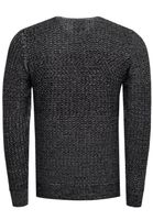 Trendy men's fine-knit sweater with textured pattern, crew neck pullover 13373 Black