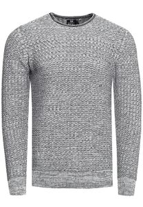 Trendiger Herren Feinstrick-Sweater mit Strukturmuster Rundhals-Pullover 13373 Weiß
