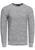 Trendiger Herren Feinstrick-Sweater mit Strukturmuster Rundhals-Pullover 13373 Weiß