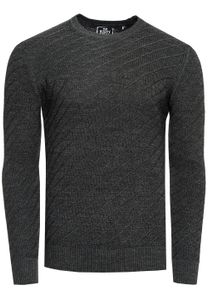 Stylish men's fine-knit sweater with diagonal textured pattern, crew neck sweater 13374 anthracite