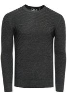 Stylish men's fine-knit sweater with diagonal textured pattern, crew neck sweater 13374 anthracite