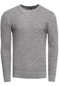 Stylish men's fine-knit sweater with diagonal textured pattern, crew neck sweater 13374 Grey