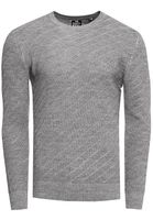 Stylish men's fine-knit sweater with diagonal textured pattern, crew neck sweater 13374 Grey