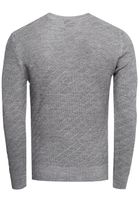 Stylish men's fine-knit sweater with diagonal textured pattern, crew neck sweater 13374 Grey