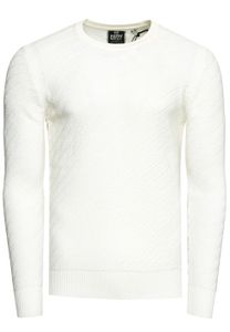 Stylish men's fine-knit sweater with diagonal textured pattern, crew neck sweater 13374 White