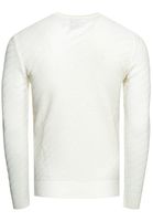 Stylish men's fine-knit sweater with diagonal textured pattern, crew neck sweater 13374 White