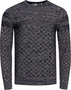Casual men's fine-knit sweater with textured pattern, crew neck pullover 13375 Navy