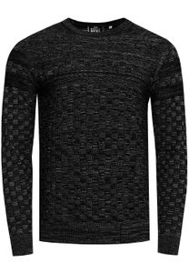 Pull homme décontracté en maille fine à motif texturé, col rond, noir 13375