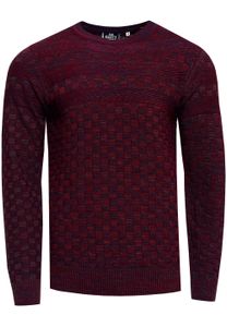 Casual men's fine-knit sweater with textured pattern, crew neck pullover 13375, wine red
