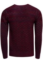 Casual men's fine-knit sweater with textured pattern, crew neck pullover 13375, wine red