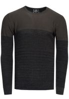 Cool men's fine-knit sweater with color block, crew neck sweater 13376 Khaki