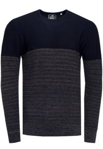 Cool men's fine-knit sweater with color block, crew neck sweater 13376 Navy