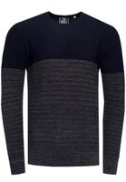 Cool men's fine-knit sweater with color block, crew neck sweater 13376 Navy