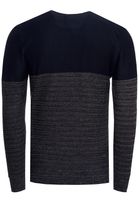 Cool men's fine-knit sweater with color block, crew neck sweater 13376 Navy