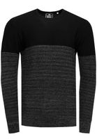 Cool men's fine knit sweater with color block, crew neck sweater 13376 Black