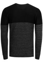 Cool men's fine knit sweater with color block, crew neck sweater 13376 Black