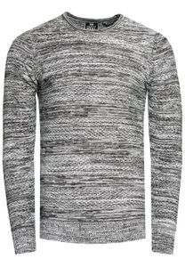 Stylish men's round neck knit sweater with melange texture, slim fit, fine knit sweater 13377 Grey