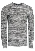 Stylish men's round neck knit sweater with melange texture, slim fit, fine knit sweater 13377 Grey