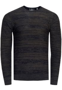 Stylish men's round neck knit sweater with melange texture, slim fit, fine knit sweater 13377 Khaki