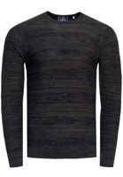 Stylish men's round neck knit sweater with melange texture, slim fit, fine knit sweater 13377 Khaki