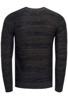 Stylish men's round neck knit sweater with melange texture, slim fit, fine knit sweater 13377 Khaki