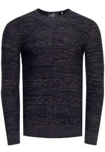 Stylish men's round neck knit sweater with melange texture, slim fit, fine knit sweater 13377 Navy