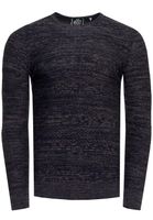 Stylish men's round neck knit sweater with melange texture, slim fit, fine knit sweater 13377 Navy