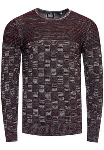 Casual men's fine-knit pullover with check pattern and round neck, slim fit knit sweater 13378 anthracite