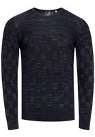 Maglione casual da uomo in maglia fine con motivo a quadri e scollo rotondo, maglia slim fit 13378 blu navy