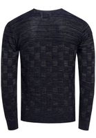 Maglione casual da uomo in maglia fine con motivo a quadri e scollo rotondo, maglia slim fit 13378 blu navy