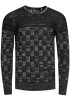 Lässiger Herren Feinstrick-Pullover mit Karomuster und Rundhals Slim Fit Strick-Sweater 13378 Schwarz
