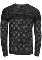 Lässiger Herren Feinstrick-Pullover mit Karomuster und Rundhals Slim Fit Strick-Sweater 13378 Schwarz