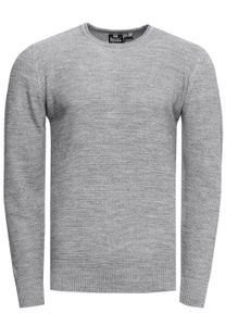 Maglione da uomo in maglia fine, basic e senza tempo, con scollo rotondo e lavorazione a trama, vestibilità slim, 13379 Grigio