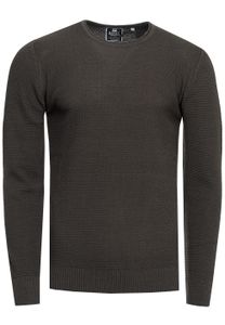 Timeless basic men's fine knit sweater with round neck and texture, slim fit knit sweater 13379 Khaki