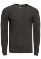Timeless basic men's fine knit sweater with round neck and texture, slim fit knit sweater 13379 Khaki
