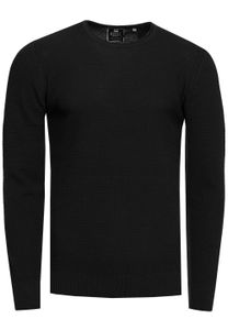 Pull basique intemporel pour homme en maille fine, col rond texturé, coupe ajustée, référence 13379, noir.