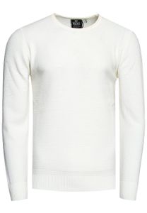 Maglione da uomo in maglia fine, basic e senza tempo, con scollo rotondo e trama, vestibilità slim, 13379 bianco