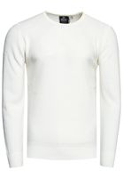 Maglione da uomo in maglia fine, basic e senza tempo, con scollo rotondo e trama, vestibilità slim, 13379 bianco
