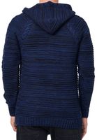 Striking men's chunky knit hooded pullover with button placket and cable knit texture, knit hoodie sweater 13385 Indigo