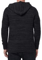 Striking men's chunky knit hooded pullover with button placket and cable knit texture, knit hoodie sweater 13385 Black