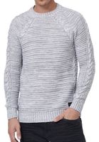 Modern men's chunky knit sweater with cable details and round neck, slim fit knit sweater 13386 Grey
