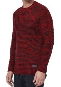 Modern men's chunky knit sweater with cable details and crew neck, slim fit knit sweater 13386 Red