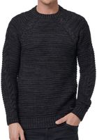 Modern men's chunky knit sweater with cable details and round neck, slim fit knit sweater 13386 Black